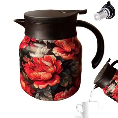Tea Kettle 800ml Coffee Carafe Kettle Insulated Floral Pattern Teapot Stainless Steel Vacuum Thermal Pot for Brewing Filtering