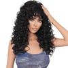 Europäischer und Amerikanischer Stil Damen Schwarz Lockige Perücke Tiefe Welle Lange Federlocken mit Luftigem Pony Vollperücke für Schwarzes Haar