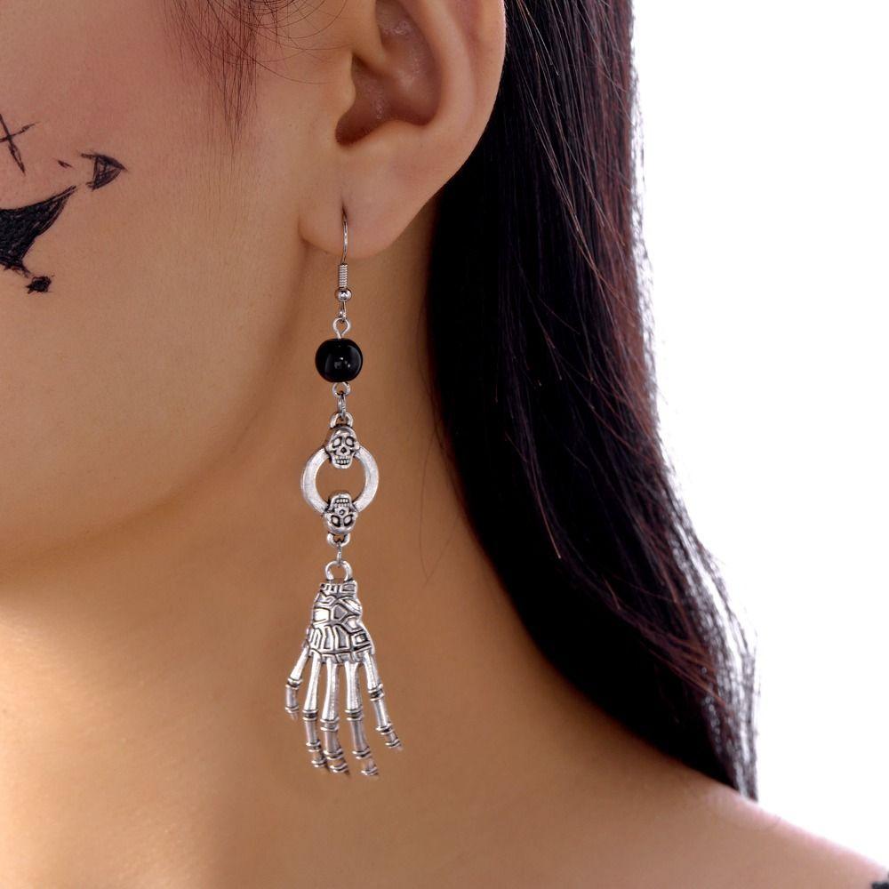 Exaggerate Skeleton Pendant Earrings Punk Style Skull Earrings Halloween Dangle Earrings Lady