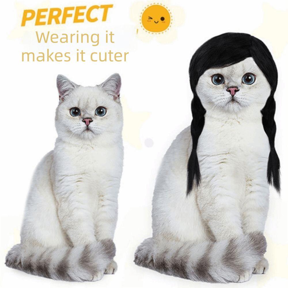 Photo Prop Black Double Ponytail Pet Hairpiece Funny High Temperature Fiber Pet Wig Universal Realistic Animal Wig Christmas
