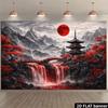 2D Red Maple Blood Moon Japanese Temple Tapestry for Asian Themed Home Decor