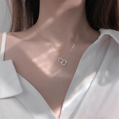 Shiny Square Necklace Clavicle Chain Interlocking Women Geometric