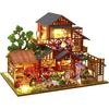Moin moin Puppenhaus Miniatur DIY-Bausatz Ein Gasthaus mit Schwerpunkt auf japanischer Küche Wakii Mitternachts-Ahornblätter LED-Licht Acrylgehäuse Spieluhr 2402dh415