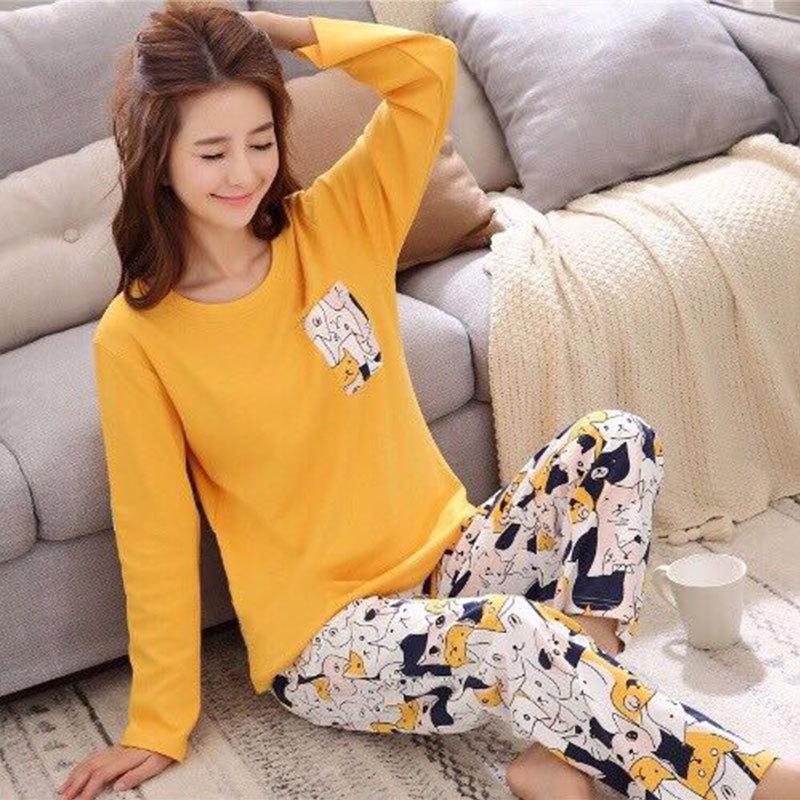 Spring & Autumn Women's Long-Sleeve Pajama Set - Cute Cartoon Design, Plus Size, Cozy Winter Loungewear