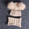 Children Beanie Pompom Neck Knitted Warm Hat Winter Scarf Set