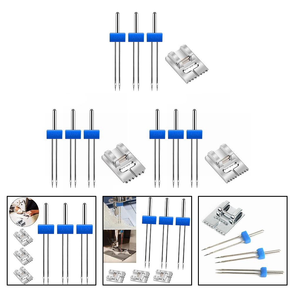 4pcs Machine Twin Needles and Wrinkled Presser Foot Set 234mm for Sewing Projects with Pleated and Parallel Stitch Effects
