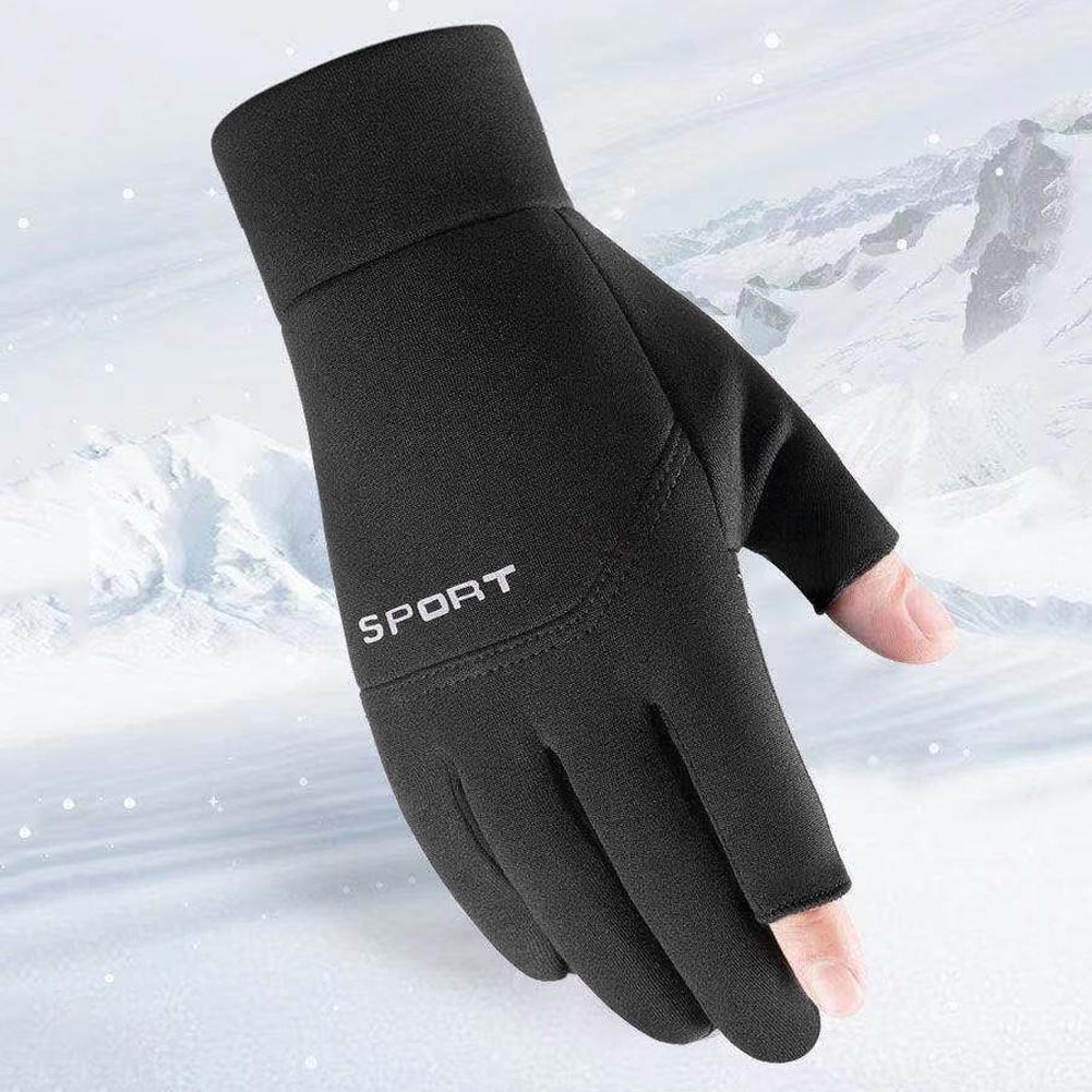 2-Fingerless Winter Cycling Gloves Touch Screen Outdoor Anti-Slip Gloves Windproof Motorcycle Cold Gloves for Men Women