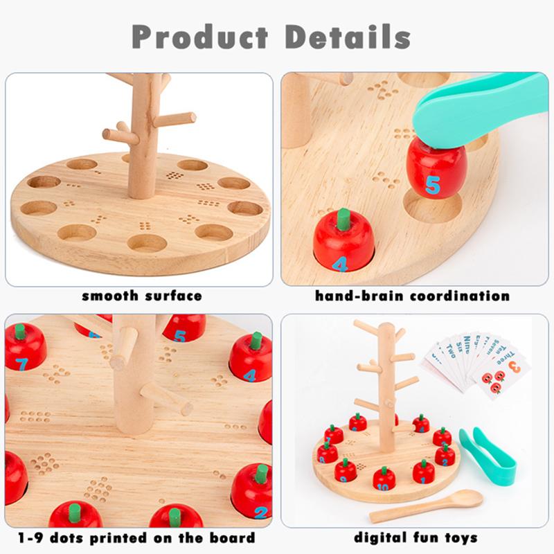 Baby Montessori Digital Apple Tree Education Wooden Toys Children Learn Digital Clip Beads Skills Training Early Education Game