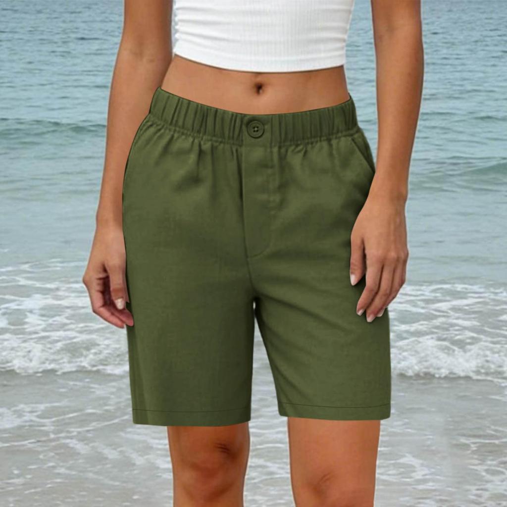 Women Loose Fit Elastic Waist Casual Shorts with Pockets Straight Leg Design Comfortable Mid Rise Relaxed Style for Everyday Wear