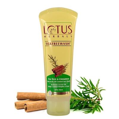 Limpiador Facial Lotus Herbals Teatreewash | con Aceite de Árbol de Té y Canela | Anti Acné | Control de Grasa | Para Piel Grasa | 120ml