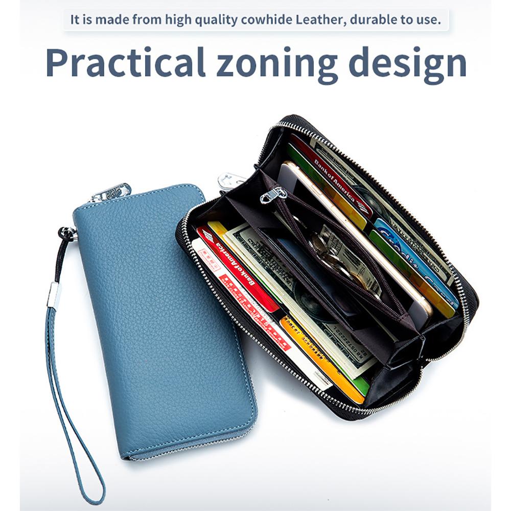 Damen Geldbörse Lange Leder RFID Top Lederhandtasche Weiches Leder Einfache Brieftasche Handytasche