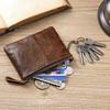Mens and Women Retro Real Leather Zipper Wallet Card Holder Small Coins Keys Pocket Money Storage Pouch with Chain Key-ring
