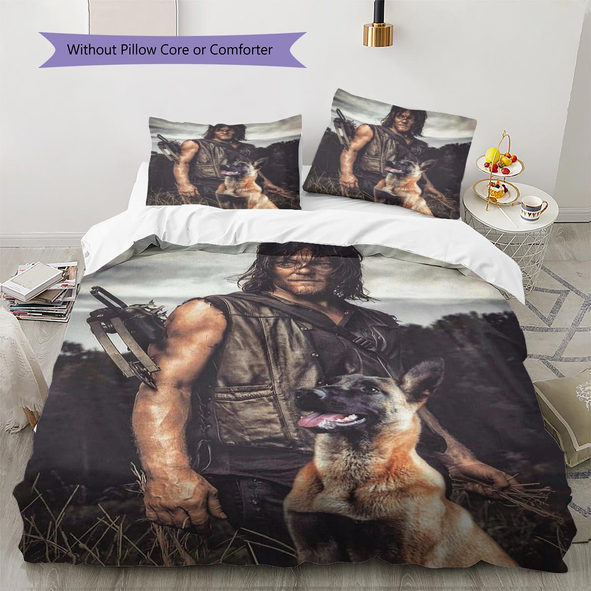 Ходячие мертвецы Дарил Диксон Узор Комплект постельного белья Одеяло Покрывало Наволочка Домашний Декор Подарок (1 пододеяльник + 2 наволочки, без наполнителя) 135x200cm