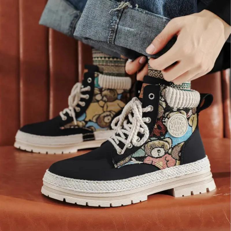 Zimní pánské boty Outdoorové boty na platformě pro muže Originální retro design Móda Pohodlné kožené kotníkové boty Zapatillas Hombre