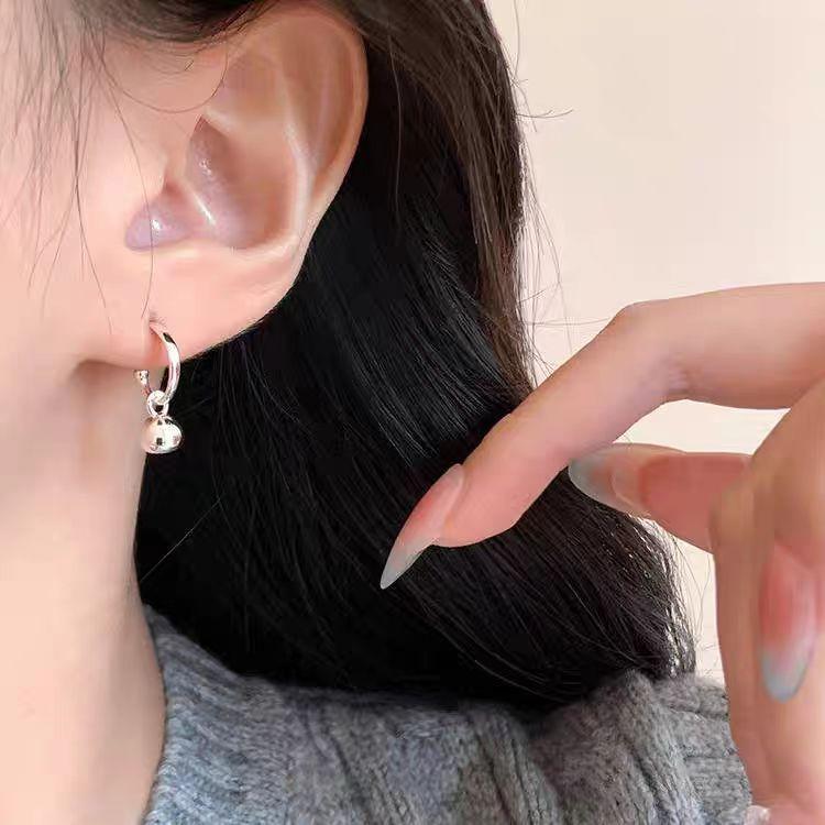 Little Silver Bean~ Wind Simple Premium Sense Full Body Sterling Silver Niche Earrings, Solid Bean Versatile Stud Earrings Women
