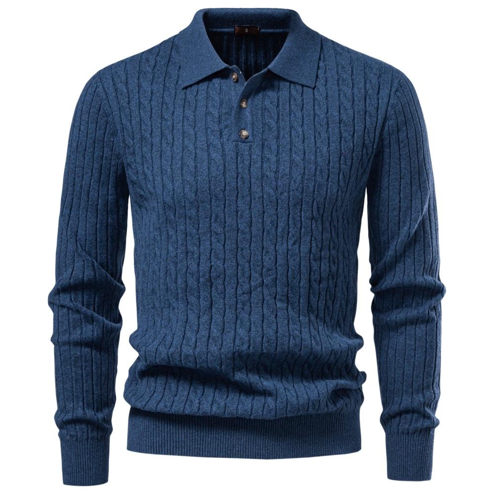 AIOPESON Men’s Knitted Polo Sweater 2026 Autumn Winter Fashion Collared Button Long Sleeves Casual Slim Fit Pullover