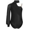 Jenter Ene Skulder Danse Drakotard Sceneopptredelseskostyme Mock Neck Langermet Rynket Nettoverlegg Bodysuit for Barn Gymnastikk