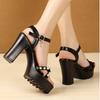 High Heels Sandals, Thick Heels, Waterproof Platform, Versatile, Summer Soft Leather, Pearl, Comfortable Height Increasing Women's Shoes