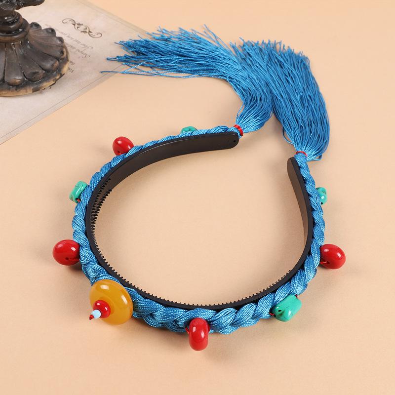 Tibetan simulation hair woven headband retro Tibetan headgear women's turquoise fringed accessories Xizang hair accessories