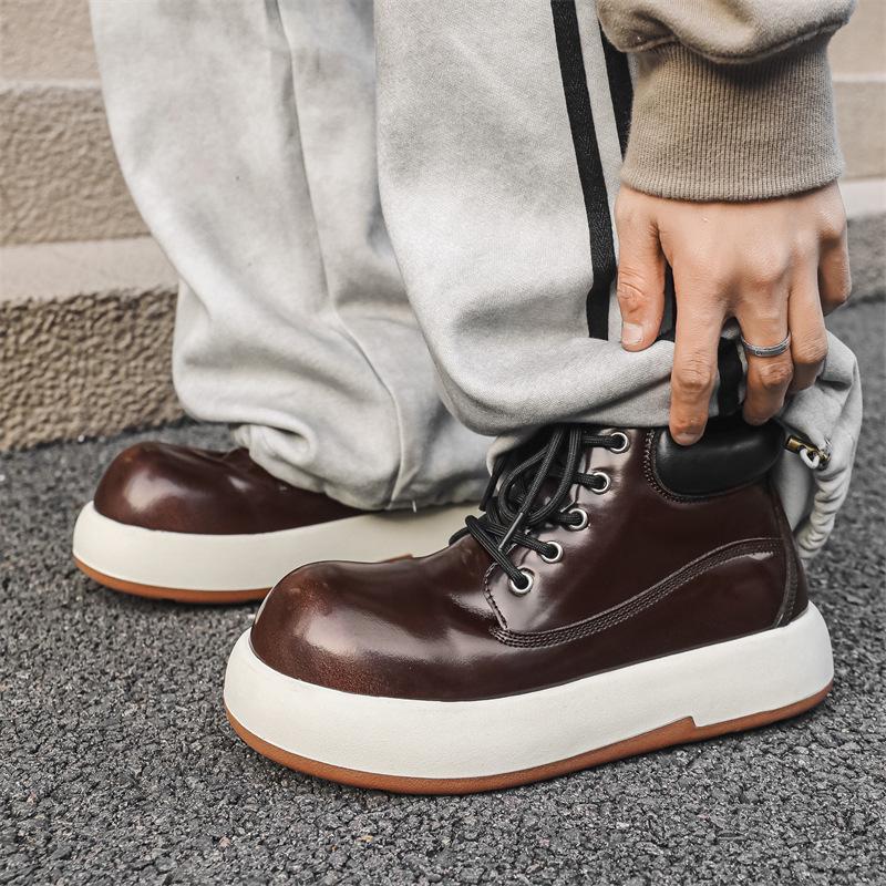 Men's Mid-Top Thick-Soled Height-Boost British Style Big-Head Bread Martin Boots 24076-J