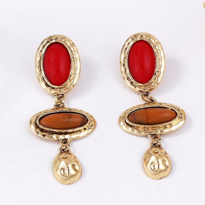 Vintage Texturierte Bunte Ellipse Mehrschichtige Hängeohrringe Für Frauen Modeschmuck Feiertagsparty Geschenke