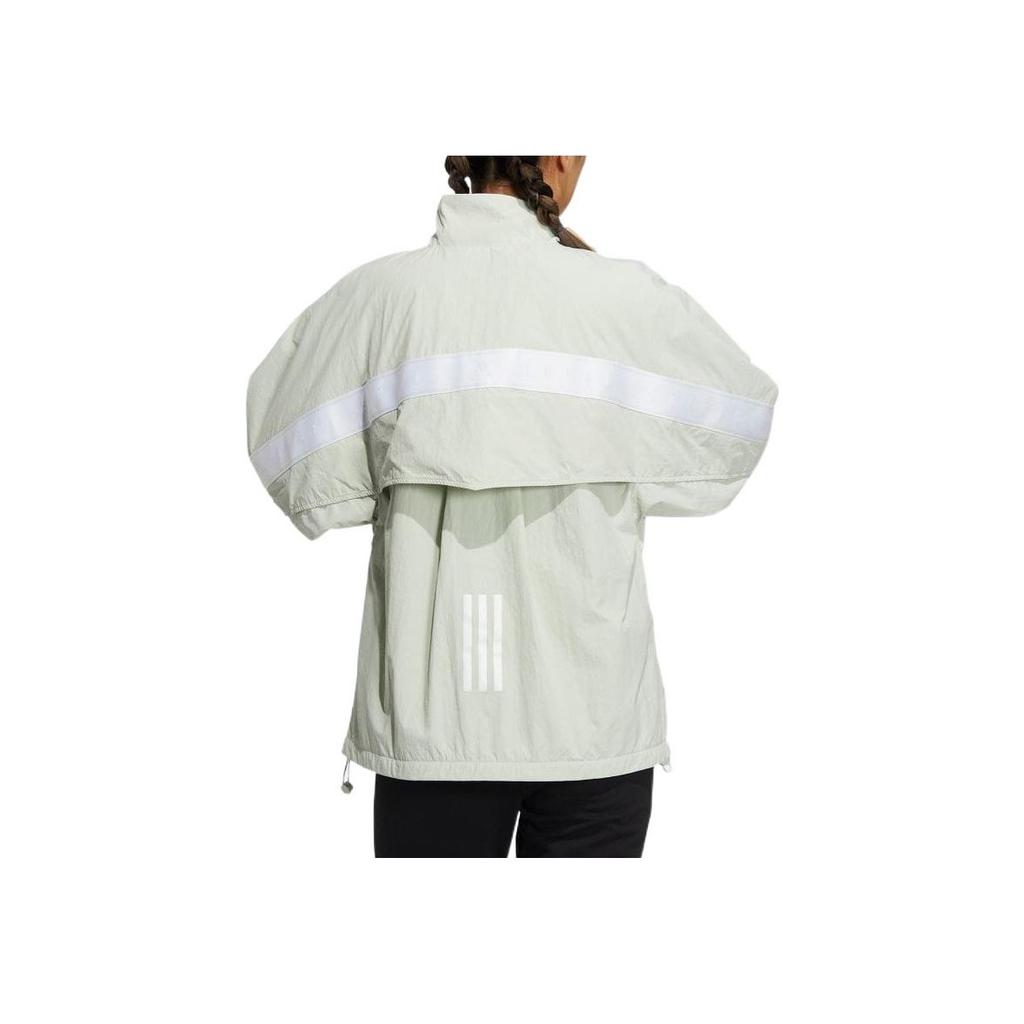 Adidas Solid Logo Stripe Stand Collar Jacket Women Outerwear Linen-Green HM2807