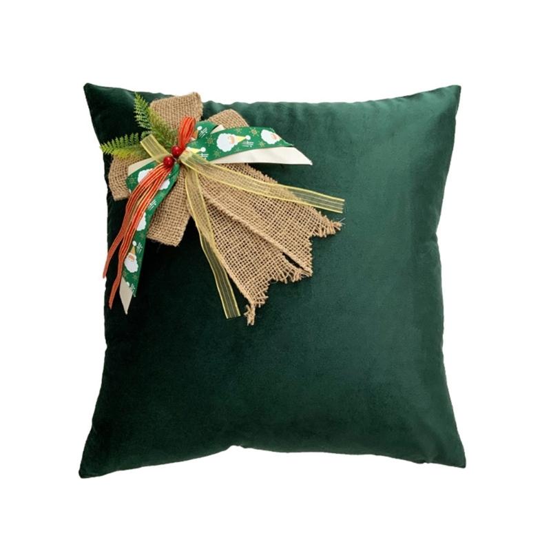 Holiday Christmas Decorative Velvet Bowknot Cushion Pillow for Sofa Couch Bed