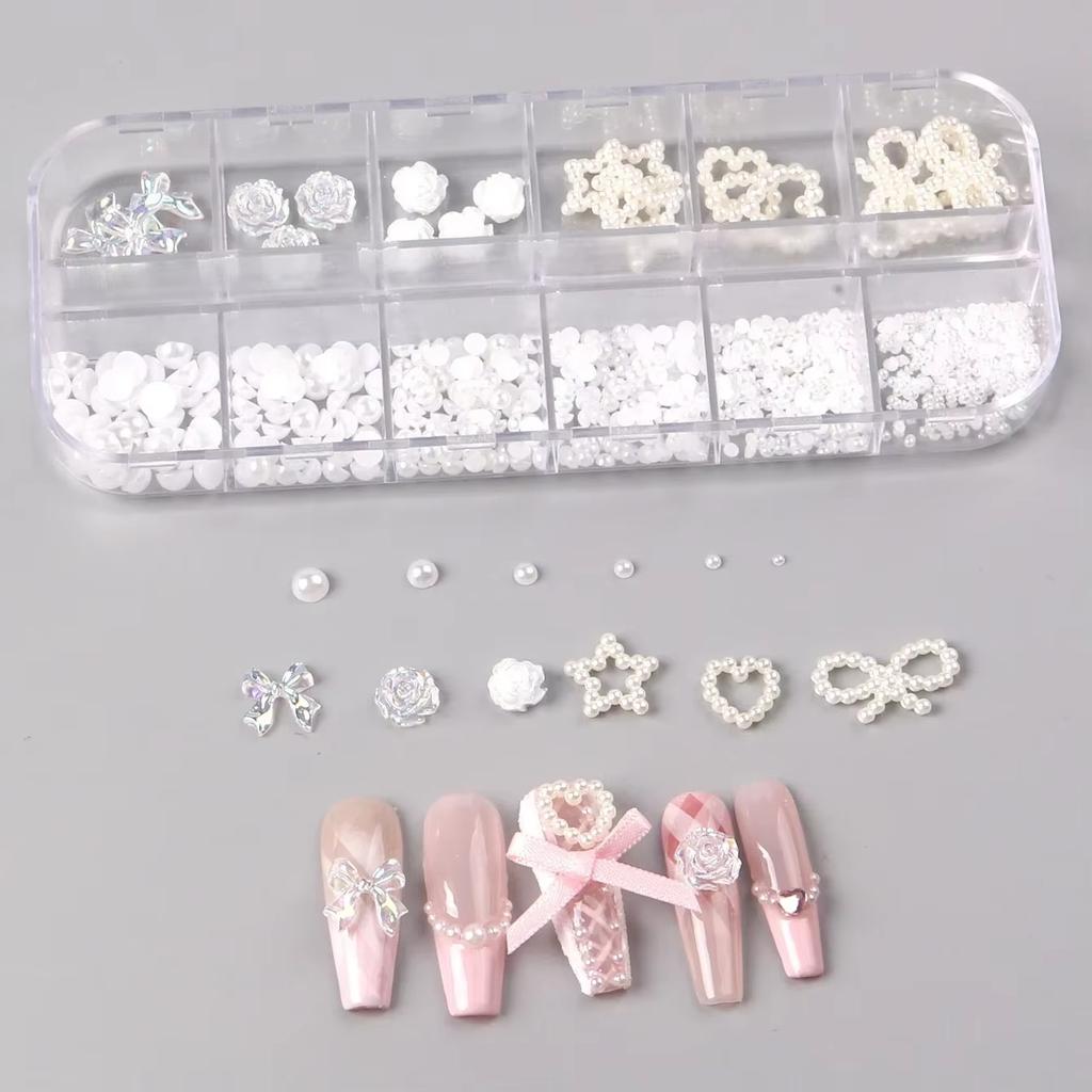 12 Grids Mixed 3D Punk Silver Heart Cross Metal Manicure Nail Decoration Retro Different Design Cross Nails Art Charms