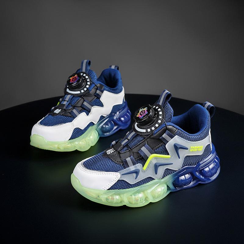 Boys' Shoes Autumn and Winter New Mesh Rotating Buckle Leather Children's Sports Shoes Medium and Older Children's Leisure Girls' Travel Shoes