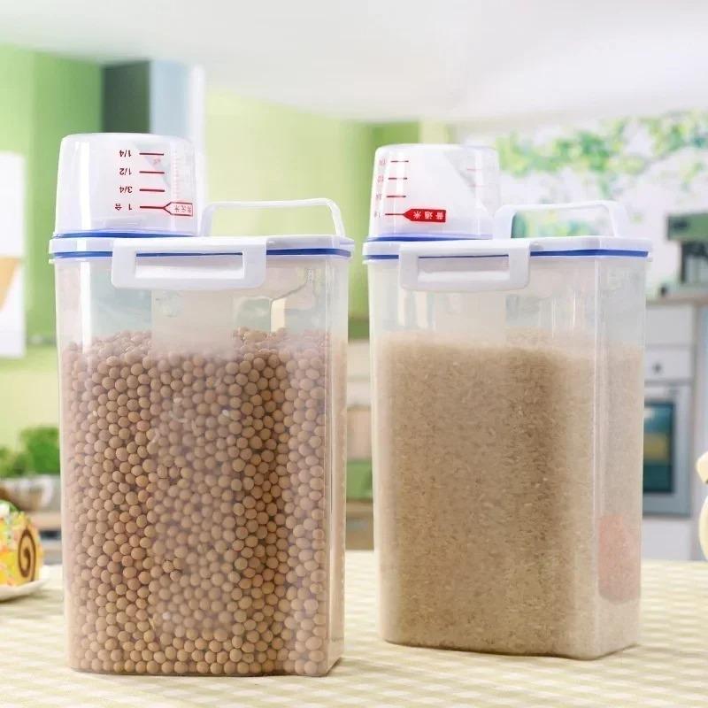 New Plastic Cereal Dispenser Storages Boxs Kitchen Food Grain Rice Container Nice Kitchen Rice Storage Box Flour Grain Storages