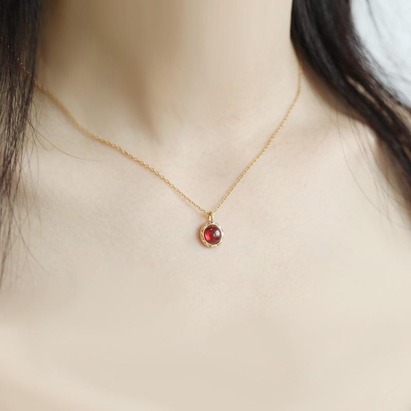 S925 sterling silver natural garnet pendant necklace