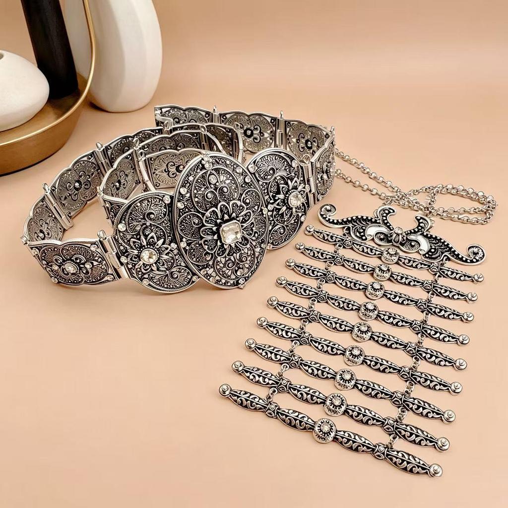 Caucasian Ethnic Rhinestone Women's Waist Belt & Breastplate Set