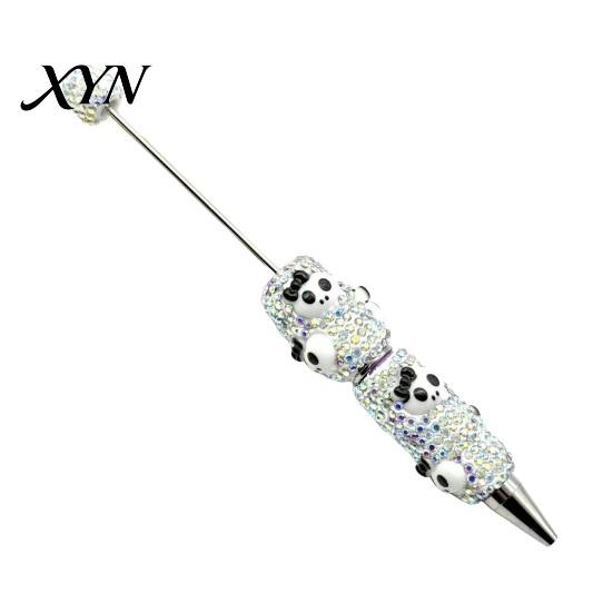 Rhinestone Writing Pen Beadable Pen, Glitter Plastic Beaded Halloween Pumpkin Ghost Skull DIY Set Gel Ink for Craft Making, School Office Supplies