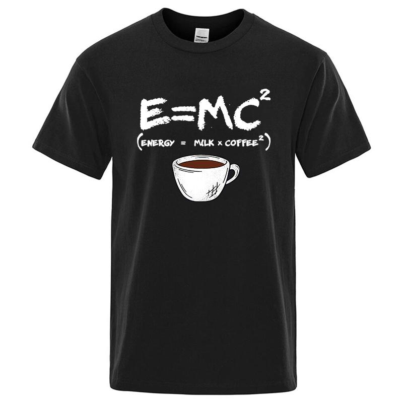 Cotton Men's T-shirt Casual Funny Energy=Milk+Coffee Print Men Cool Loose O-neck Tops for Men Short Sleeve Male Tees
