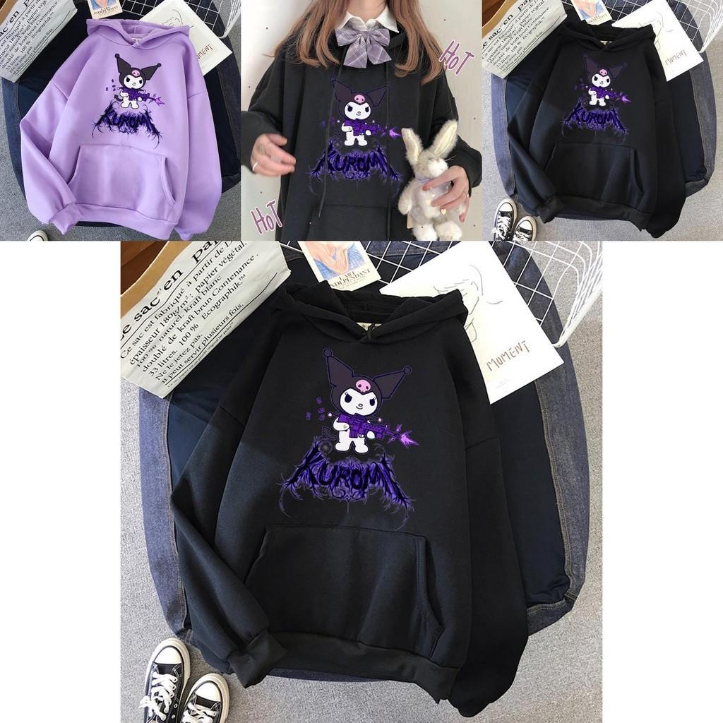 Kawaii Hoodie With Grunge Gothic Punk Cartoon Print For Harajuku Fashion