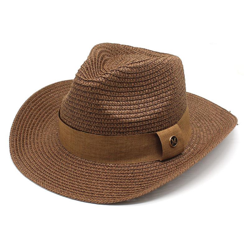 Men'S Straw Hat Summer Big Edge Sun Hat Straw Western Cowboy Top Hat Beach Sun Hat Sun Hat