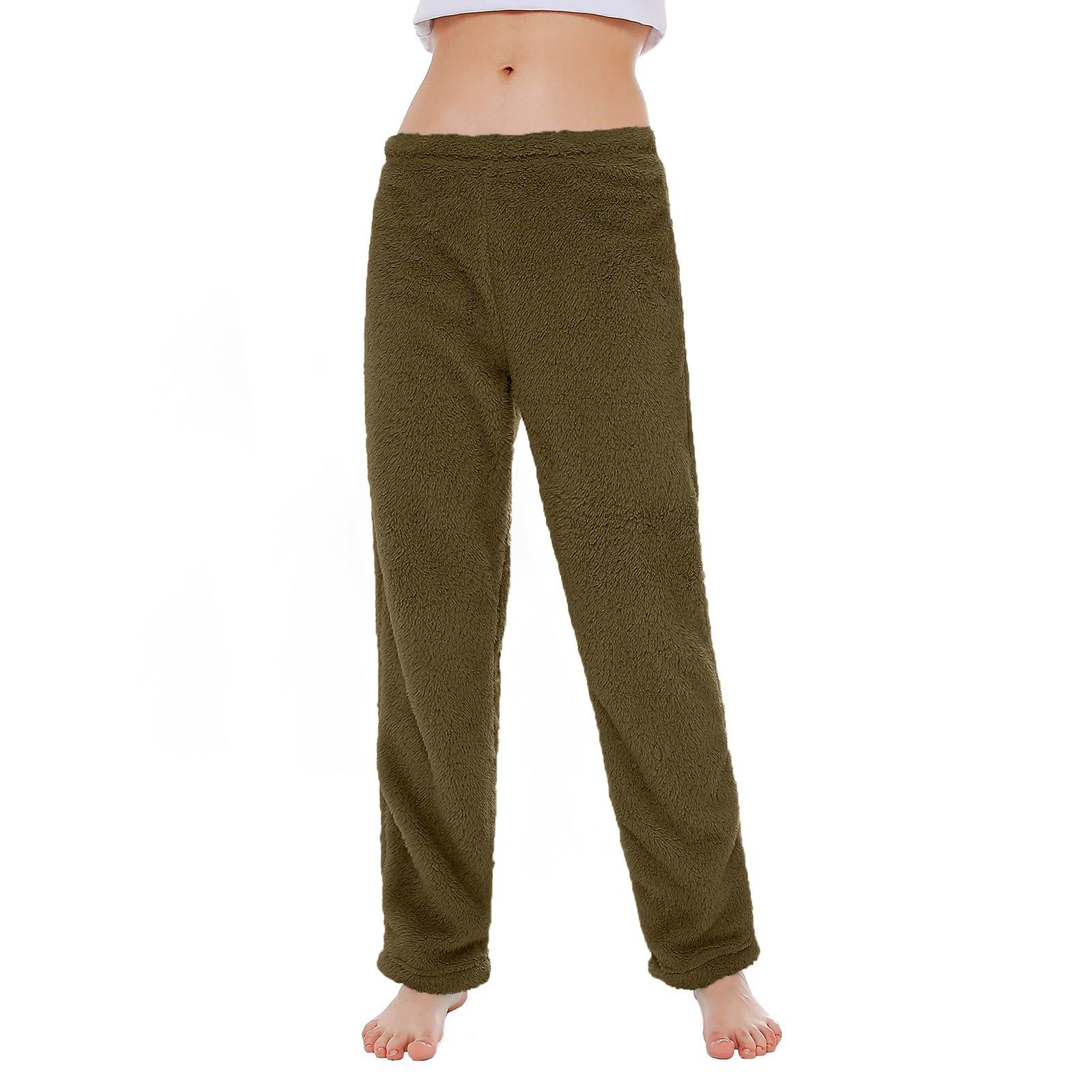 

Женские однотонные плотные однотонные свободные двухсторонние плюшевые термоштаны L кофейный