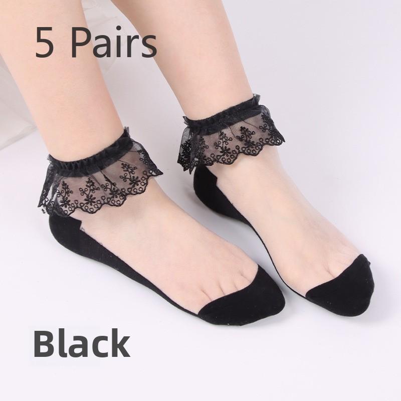 5 Pairs Women's Spring/summer Crystal Stockings Lace Stockings Transparent Glass Stockings