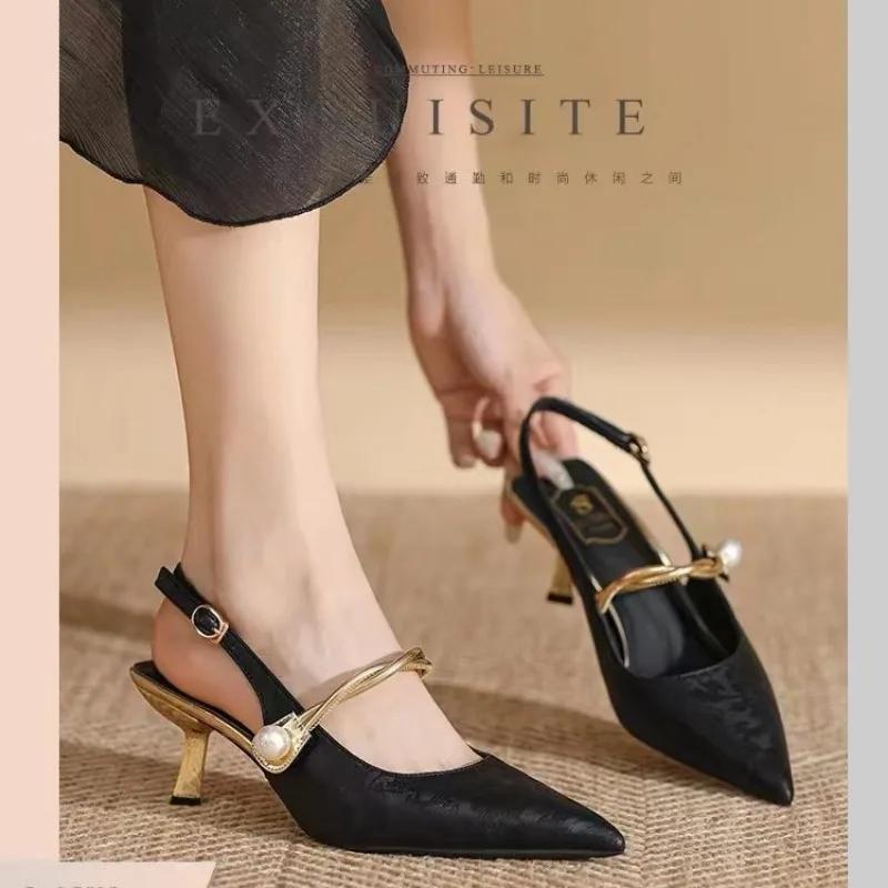 2024 New Summer Fashion Pointed Toe Pearl Shoes Women Sexy Women Sandals High Heels Banquet Women Shoes