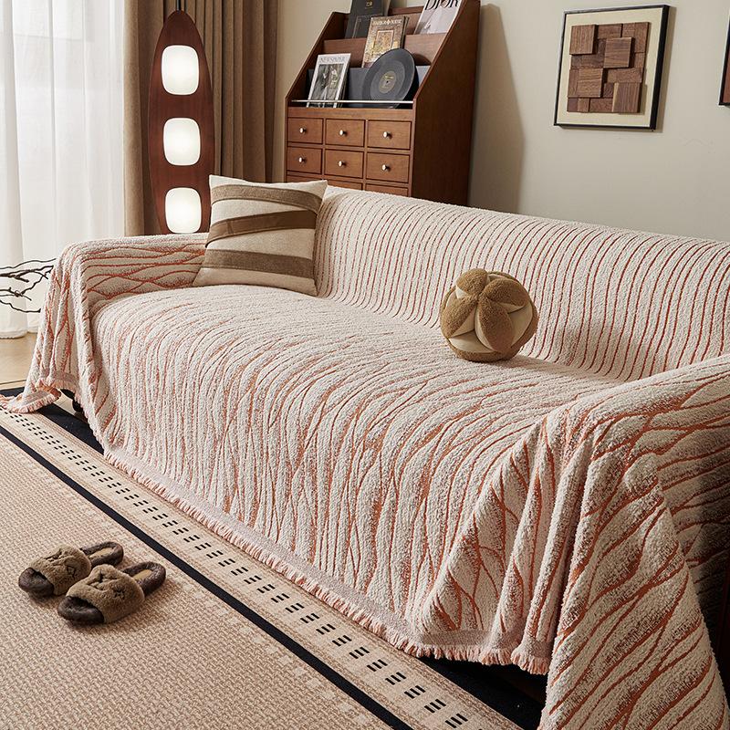 Solid Color Thick Plush Fully Covered Sofa Slipcover Modern Simple Winter Warm Couch Cover