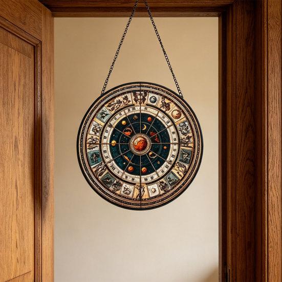 Bunter Acryl-Sonnenfänger Astrologisches Rad Tierkreiszeichen Fensterhänge-Dekoration Buntglas-Effekt Sonnenfänger-Panel für Haus Garten Dekoration