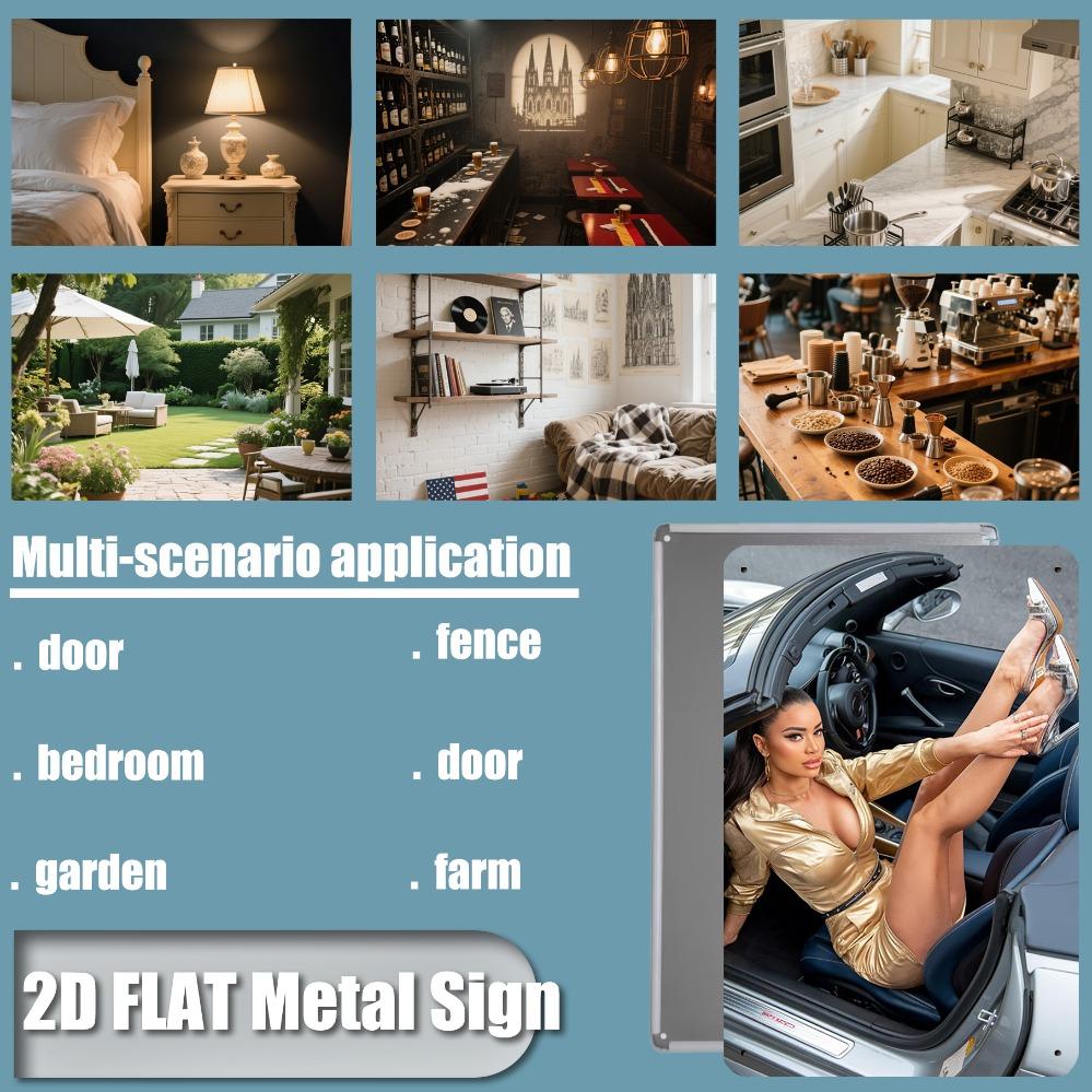 JIT Retro Iron Metal Sign 8in*12in Golden Dress Lady Car Model Logo - Man Cave Workshop Pub Wall Decorations