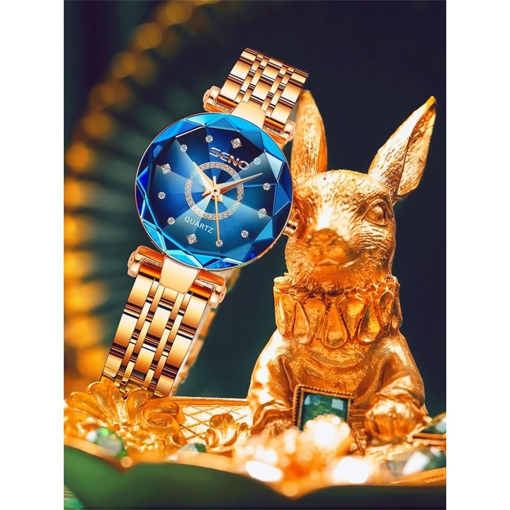 Luxury Elegant Women's Watch Rhinestone Ocean Heart Waterproof Rose Gold Stainless Steel Quartz Women's Fashion Birthday Gift