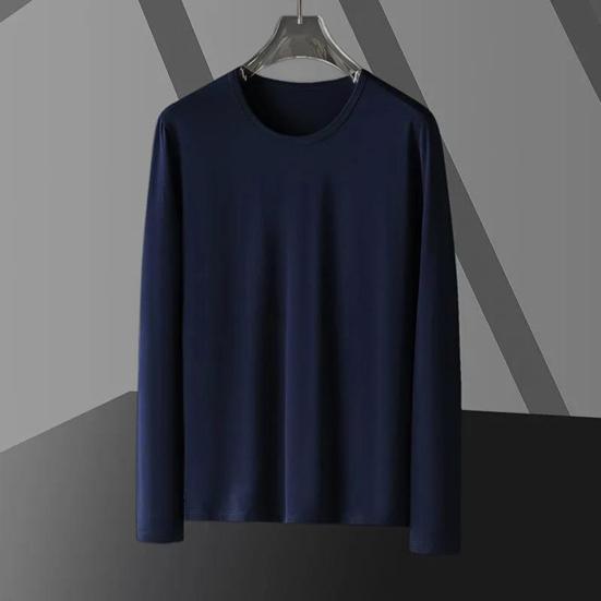 Top de primăvară pentru bărbați, cu mânecă lungă, decolteu rotund, de culoare uni, pulover slim fit, cald de bază, tricou de primăvară pentru muncă