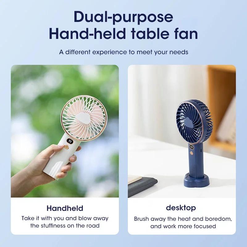 Rechargeable Mini USB Fan 3000mAh Portable Handheld Desktop Pocket Fan LED Display for Office Home Travel