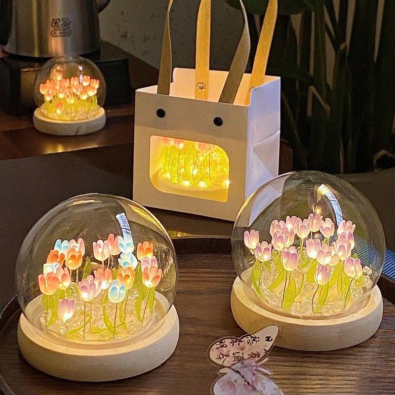 Handmade High-End Tulip Glass Night Light for Bedroom Decor