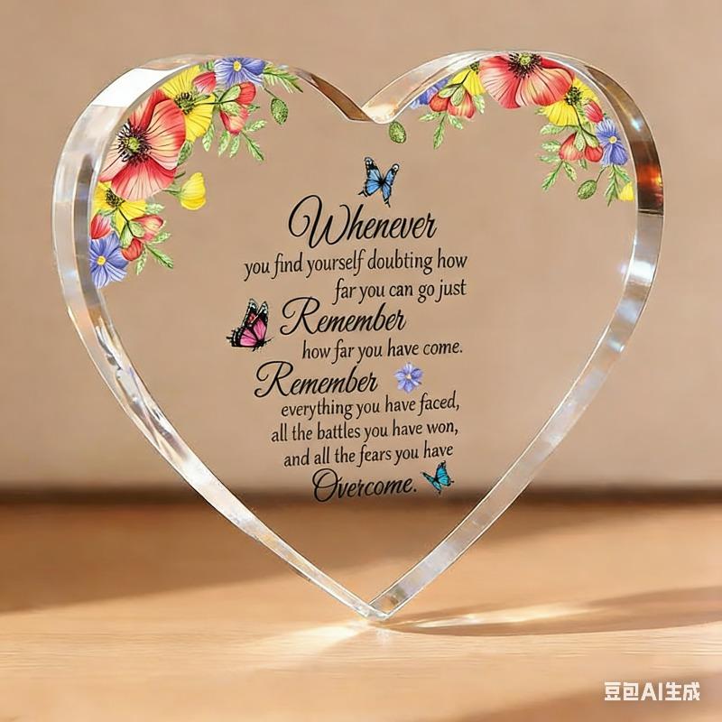 2D Flat, Heart-Shaped Acrylic Desktop Decoration, Butterfly & Flower Design, Home Decor Plaque Hanging Wall Art Decorative Garden Decoration for Room