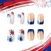 4th of July Press on Nail Square French Tip Fake Nail Independence False Nail with American Flag Star Stick on Nail