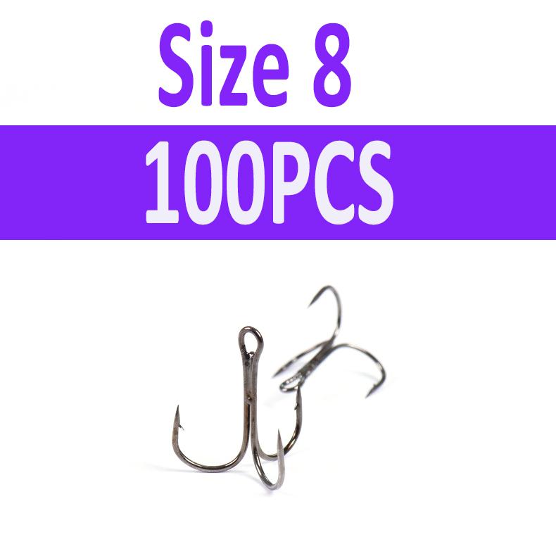100pcs Multiple Size Treble Hooks Fishing Hook for Lures Size 12 10 8 6 4 2 1 1/0 2/0 3/0 4/0 5/0 Black Color [YG0001]