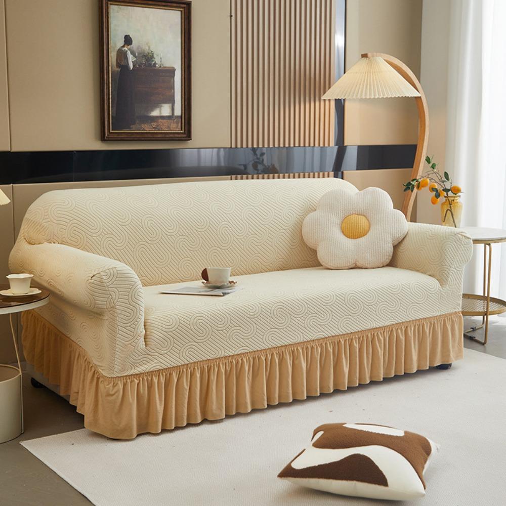 Elastic Sofa Cover Full Protection Wavy Hem Stretchable Couch Slipcover for Home Office Furniture Protector